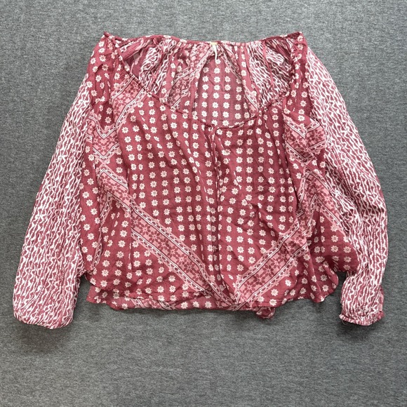Free‎ People Elena Printed Balloon Sleeve Top In Clay Women's Size XS - Picture 1 of 9